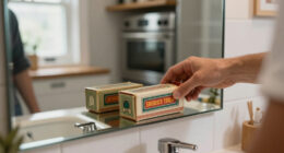 She Put Vintage Matchboxes On Her Tiny Bathroom Mirror, And It’s The Cutest Storage I’ve Seen
