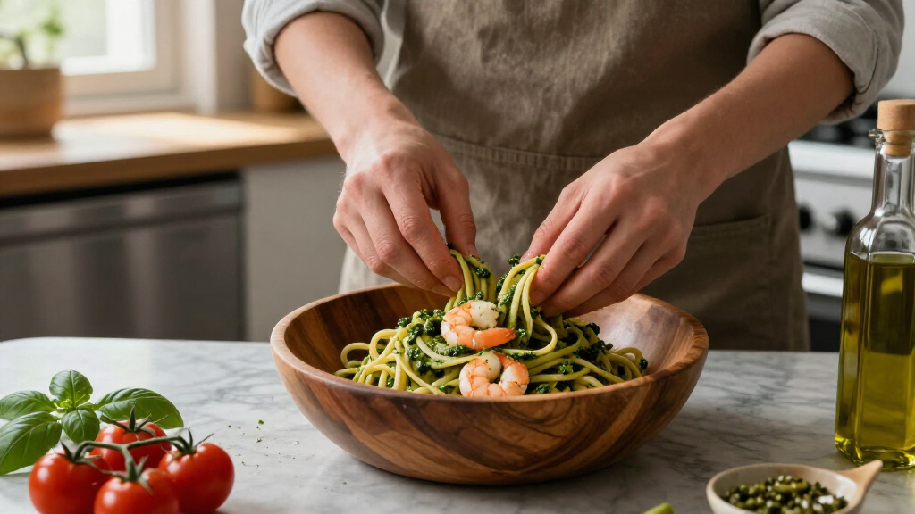 Pici Con Pesto Di Gamberi